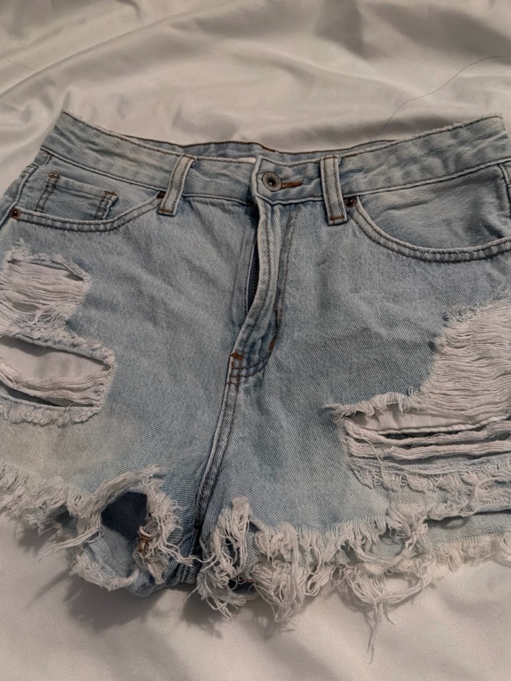 Frayed Light Blue Distressed Denim Shorts for Women